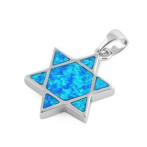 Sterling Silver Blue Lab Opal Star of David Necklace Pendant New